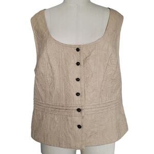 Lane Bryant Cotton Jacquard Button Front Scroll Print Vest Size 14 Tan Boho Chic